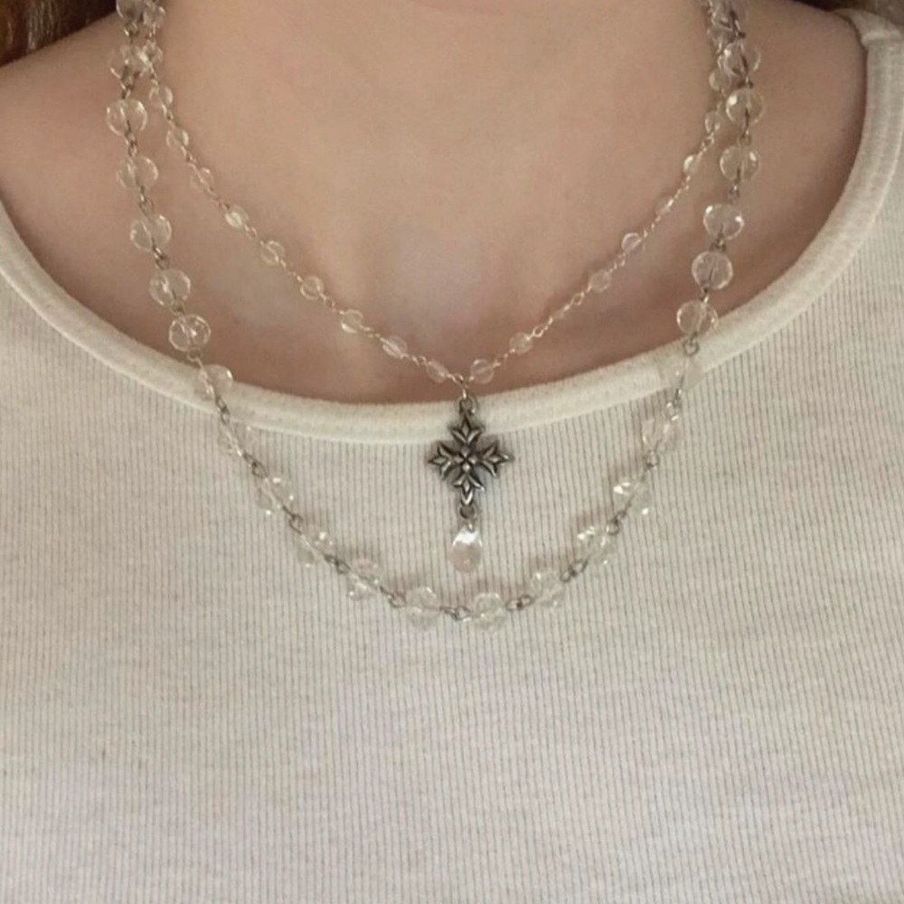 layered clear beaded necklace